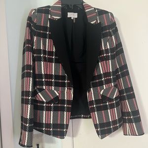 1.State Red Black and Cream Plaid Blazer